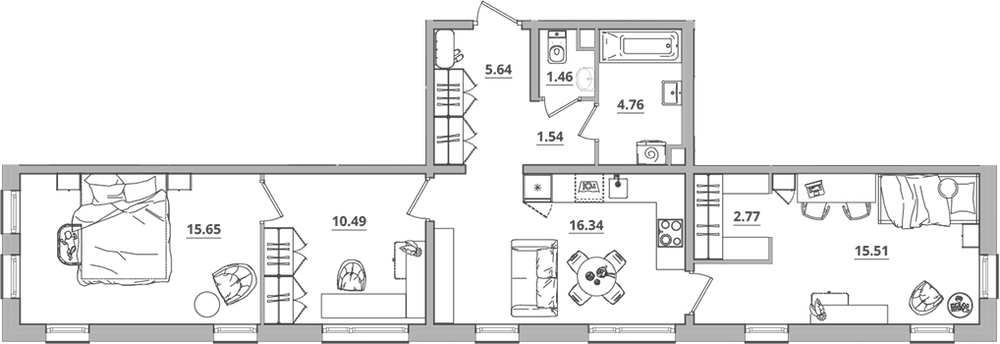Планировка: 4Е-к.кв · 74,16 м²