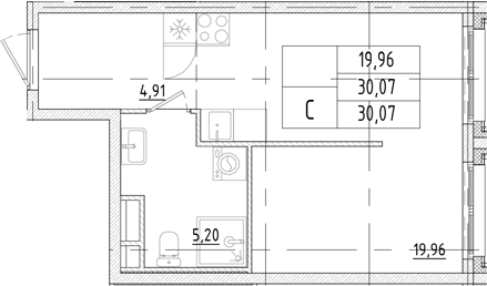 Планировка: Студия · 30,07 м²