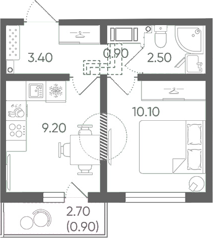 Планировка: 1 комната · 27 м²