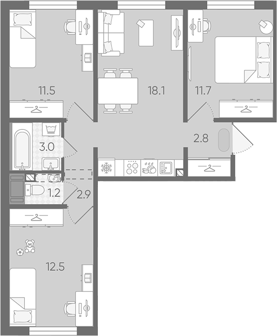 Планировка: 4Е-к.кв · 63,7 м²