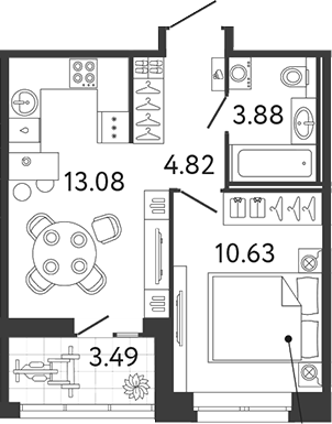 Планировка: 1 комната · 34,16 м²