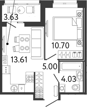 Планировка: 1 комната · 35,16 м²