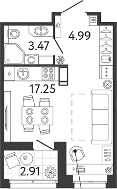 Планировка: Студия · 27,17 м²