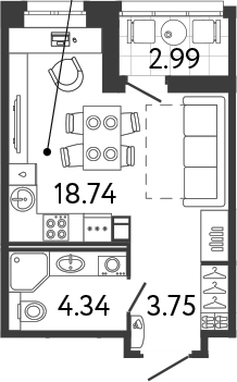 Планировка: Студия · 28,33 м²