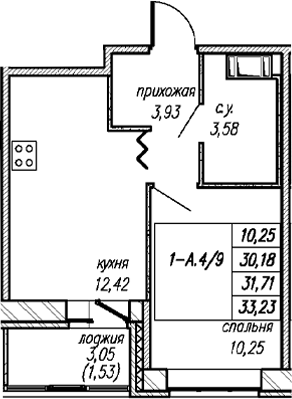 Планировка: 1 комната · 31,71 м²