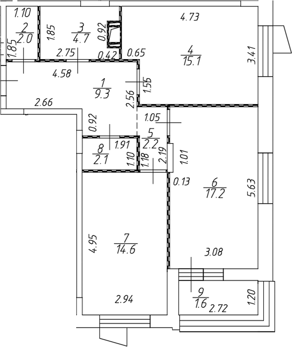 Планировка: 3Е-к.кв · 68,8 м²