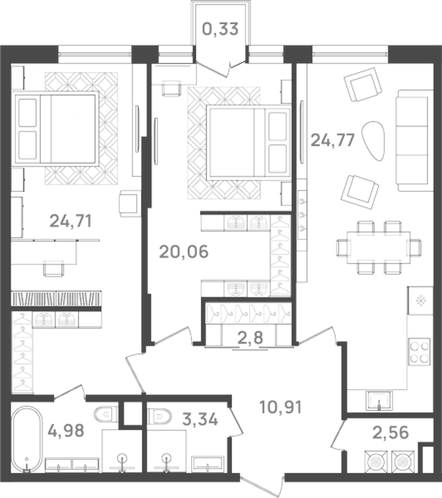 Планировка: 3Е-к.кв · 94,32 м²