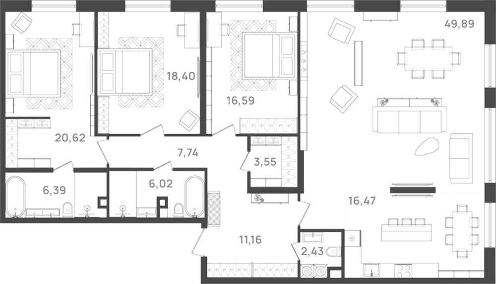 Планировка: 3 комнаты · 159,26 м²