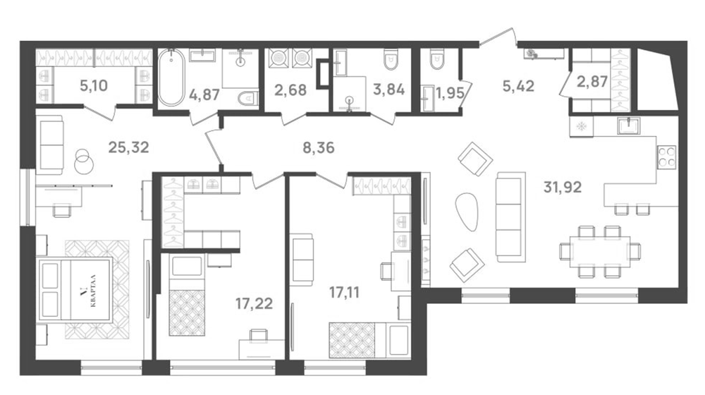 Планировка: 4Е-к.кв · 127,46 м²