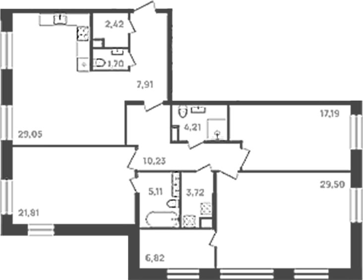 Планировка: 4Е-к.кв · 139,67 м²
