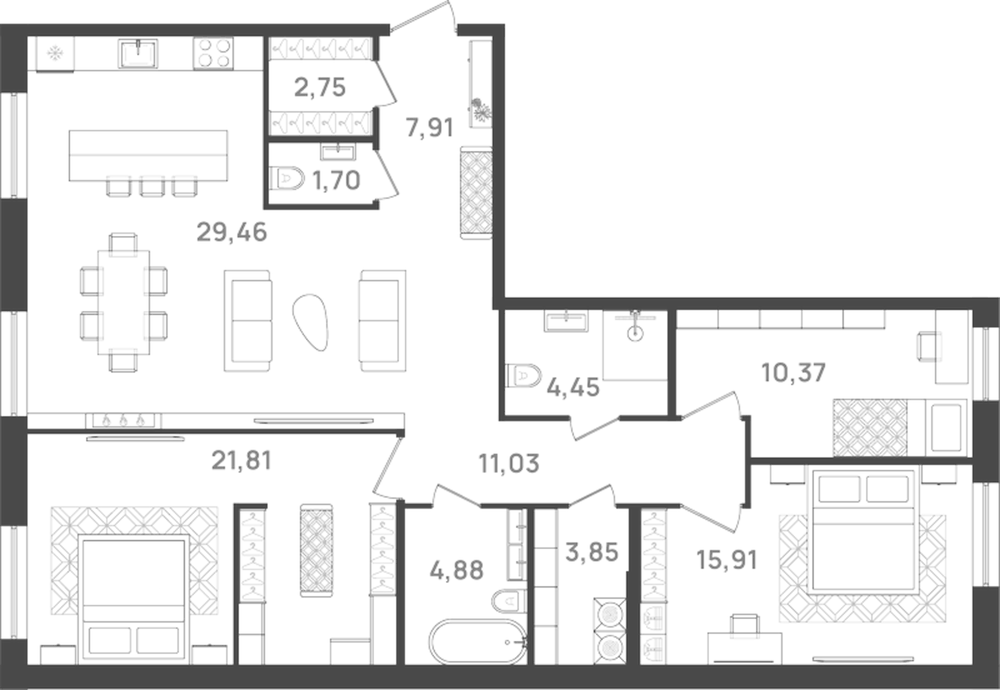 Планировка: 4Е-к.кв · 114,12 м²