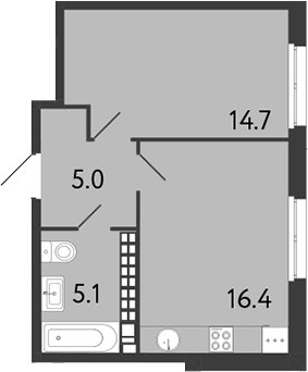 Планировка: 2Е-к.кв · 41,2 м²