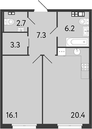 Планировка: 2Е-к.кв · 56 м²