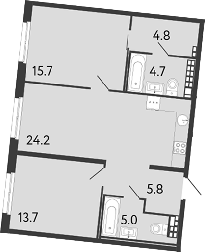 Планировка: 3Е-к.кв · 73,9 м²