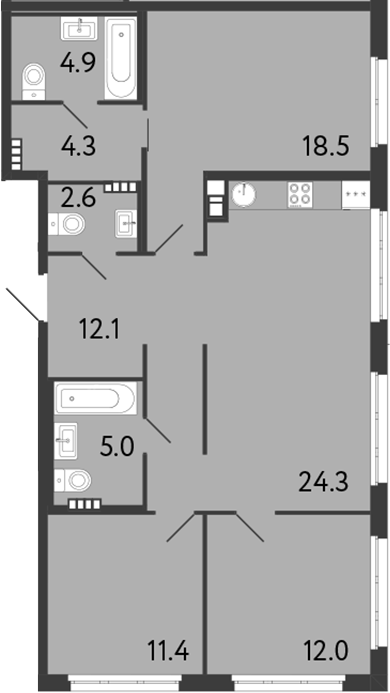 Планировка: 4Е-к.кв · 95,1 м²