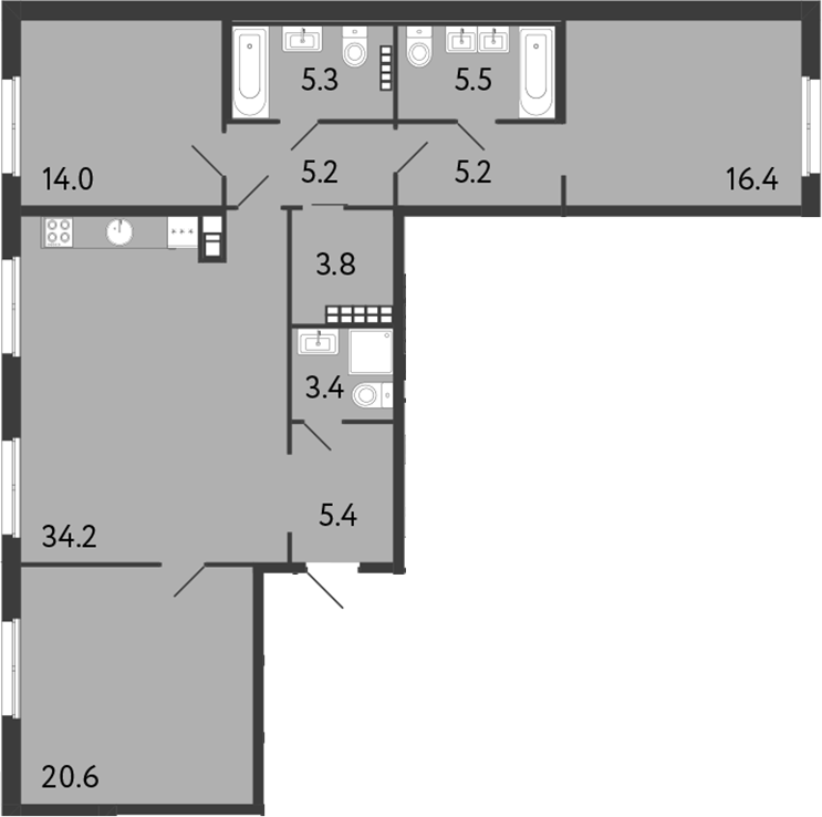 Планировка: 4Е-к.кв · 119 м²