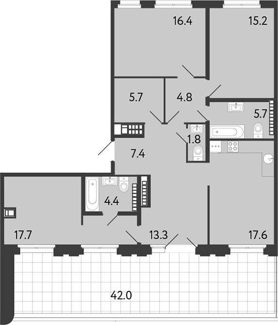 Планировка: 4+ комнаты · 152 м²