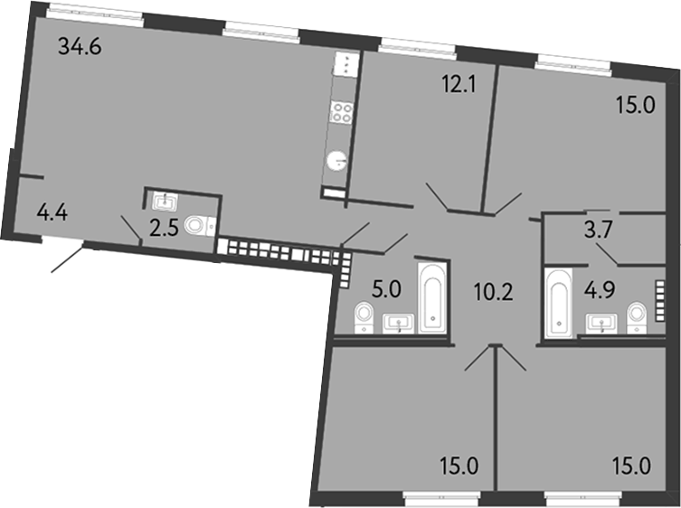 Планировка: 5Е-к.кв · 122,4 м²