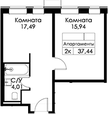 Планировка: 1 комната · 36,2 м²