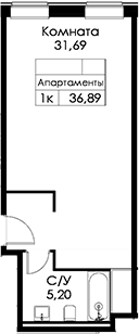 Планировка: Студия · 36,89 м²
