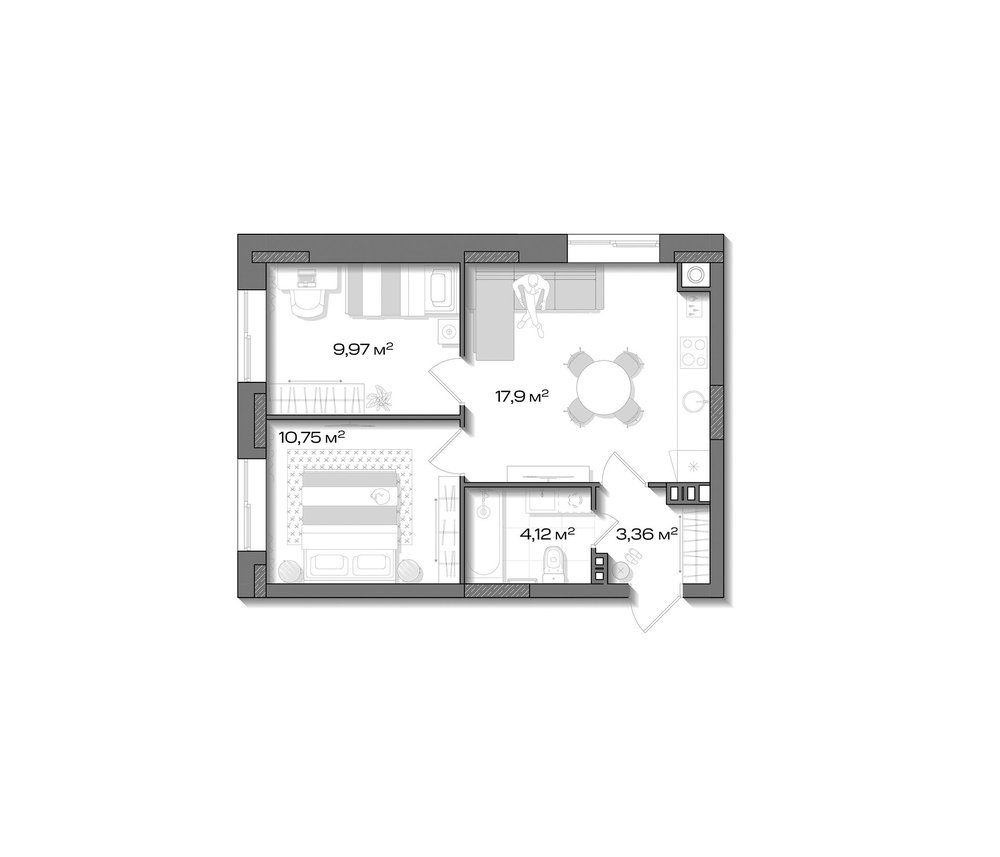 Планировка: 3Е-к.кв · 46,1 м²