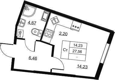 Планировка: Студия · 27,56 м²