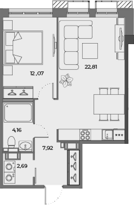 Планировка: 2Е-к.кв · 48,48 м²