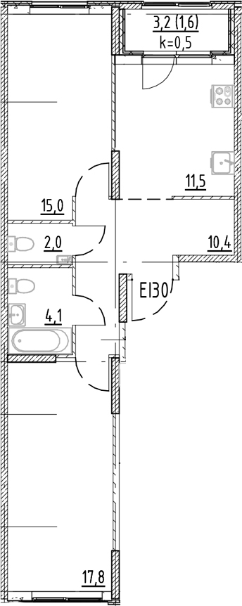 Планировка: 2 комнаты · 62,4 м²