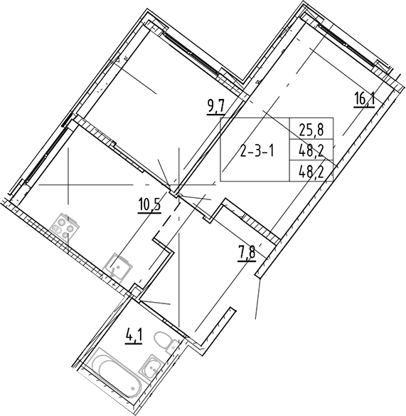 Планировка: 2 комнаты · 48,2 м²