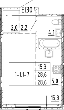 Планировка: Студия · 28,6 м²