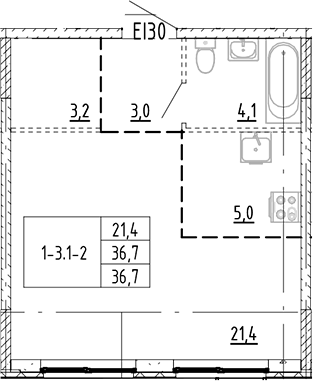 Планировка: Студия · 36,7 м²