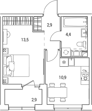Планировка: 1 комната · 33,2 м²