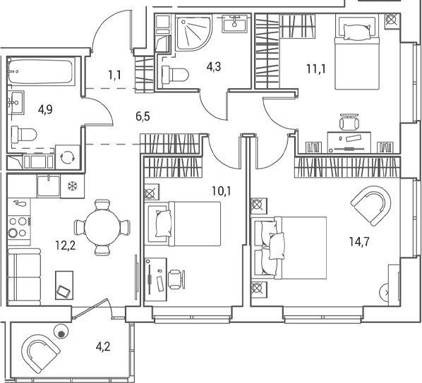 Планировка: 3 комнаты · 66,2 м²