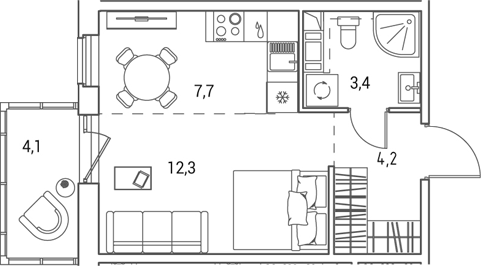 Планировка: Студия · 28,8 м²