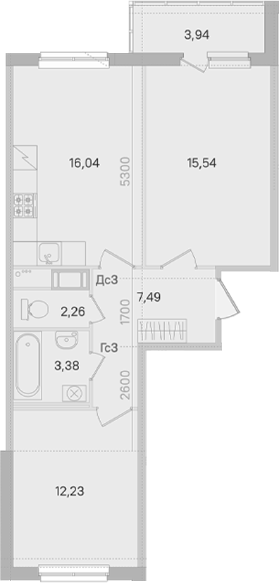 Планировка: 3Е-к.кв · 58,91 м²