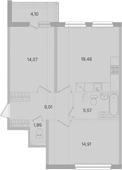 Планировка: 3Е-к.кв · 66,98 м²