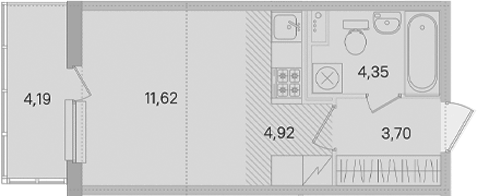 Планировка: Студия · 25,85 м²