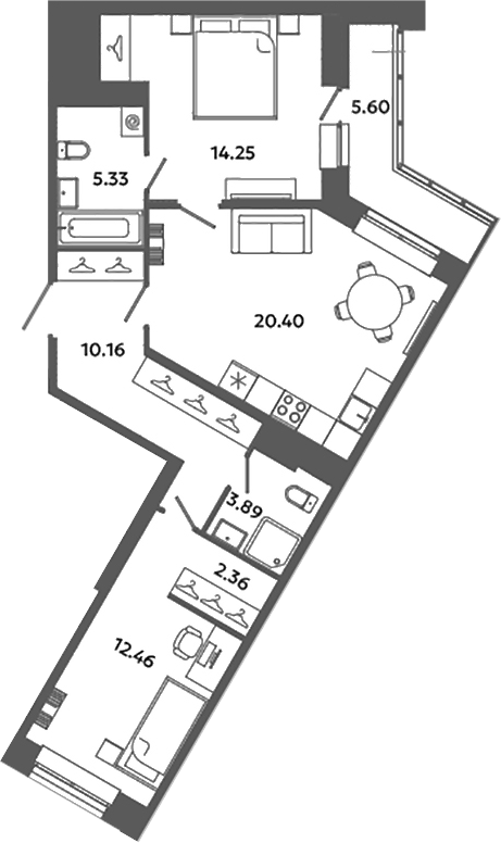 Планировка: 3Е-к.кв · 71,65 м²