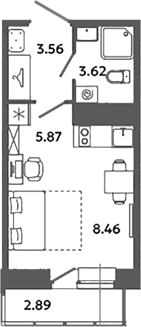 Планировка: Студия · 22,38 м²
