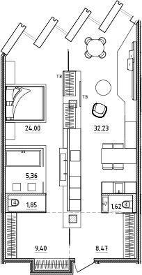 Планировка: 2Е-к.кв · 82,93 м²