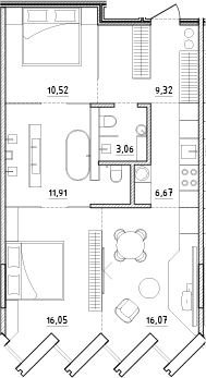 Планировка: 3Е-к.кв · 73,6 м²
