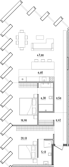 Планировка: 3Е-к.кв · 122,72 м²