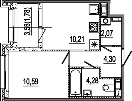 Планировка: 1 комната · 33,23 м²