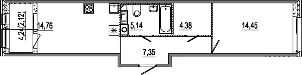 Планировка: 1 комната · 48,2 м²