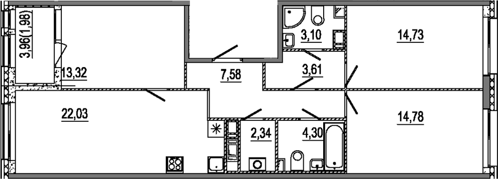 Планировка: 4Е-к.кв · 87,77 м²