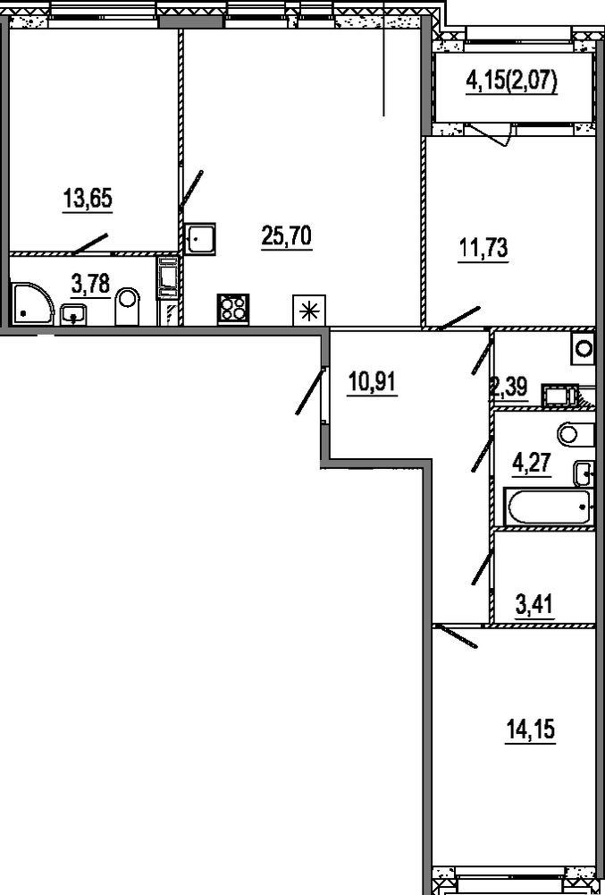 Планировка: 4Е-к.кв · 92,06 м²