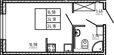 Планировка: Студия · 24,18 м²