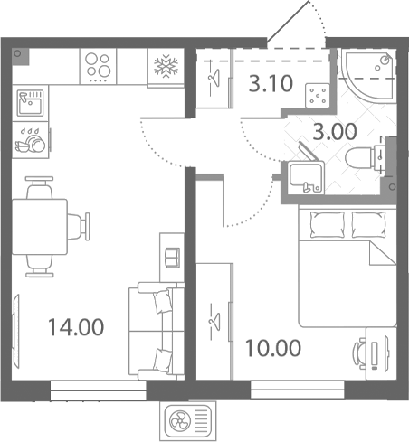 Планировка: 1 комната · 30,1 м²