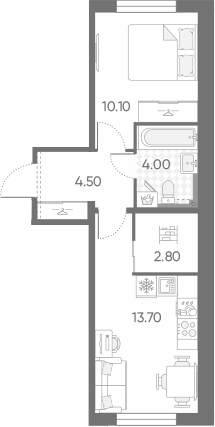 Планировка: 1 комната · 35,1 м²