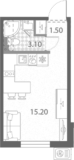 Планировка: Студия · 19,8 м²